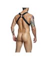 Mob Dngeon - Black PU Leather Cross Harness with Cock Ring