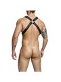 Mob Dngeon - Black PU Leather Cross Harness with Cock Ring