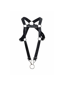 Mob Dngeon - Black PU Leather Cross Harness with Cock Ring