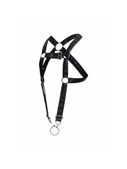 Mob Dngeon - Black PU Leather Cross Harness with Cock Ring