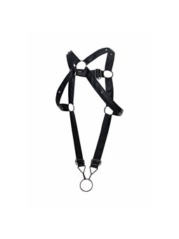 Mob Dngeon - Black PU Leather Cross Harness with Cock Ring