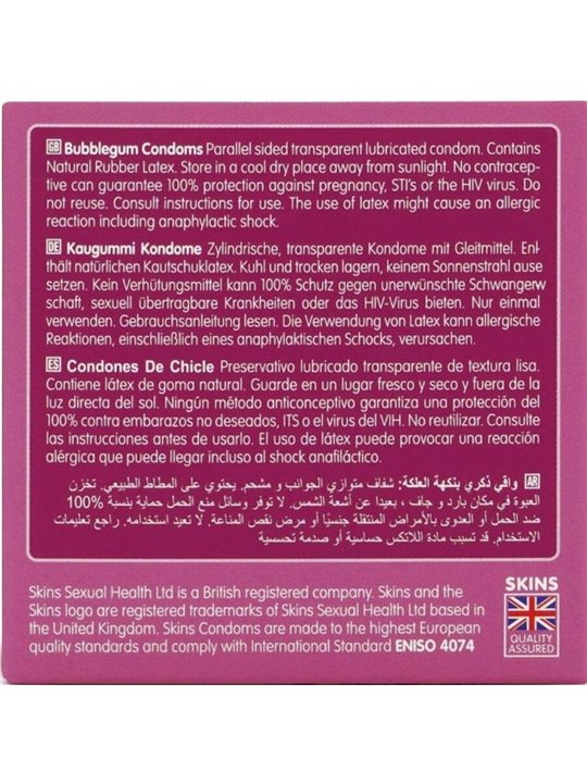 Skins Bubblegum - Flavoured Natural Latex Condoms 4 pcs