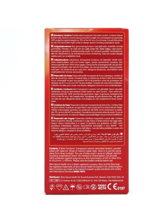Skins - Premium Natural Latex Condoms Strawberry Flavour 8 pcs