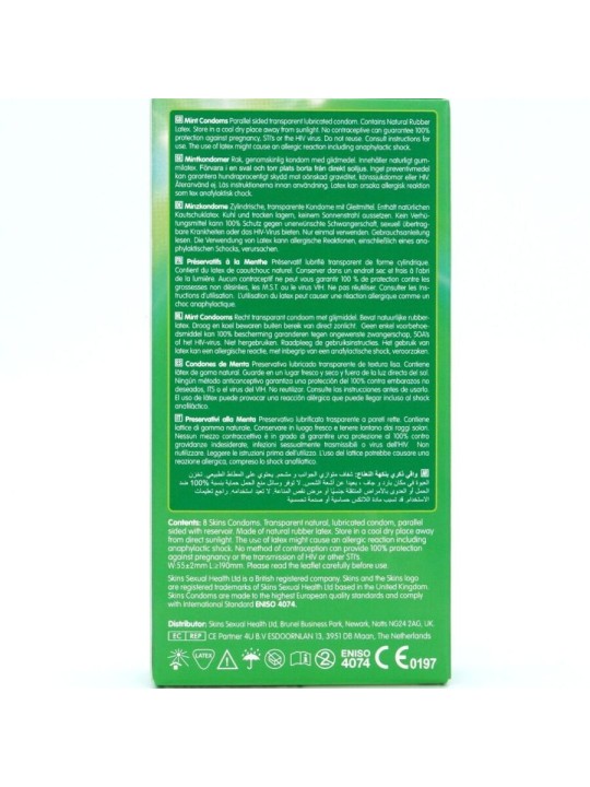 Skins - Preservativi Premium in Lattice Naturale Aroma Menta 8 Pz