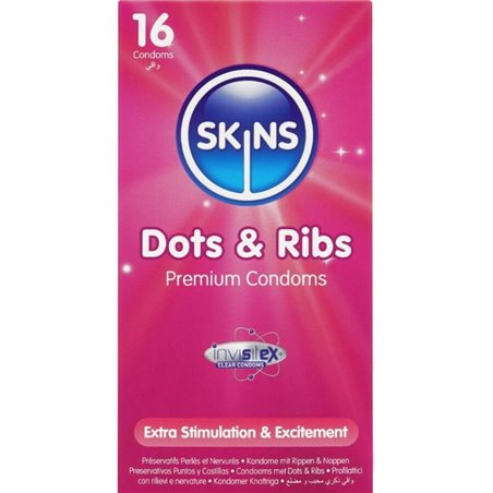 Skins Dots & Ribs - Preservativi Premium in Lattice Naturale 16 Pz