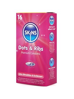 Skins Dots & Ribs - Premium Natural Latex Condoms 16 pcs