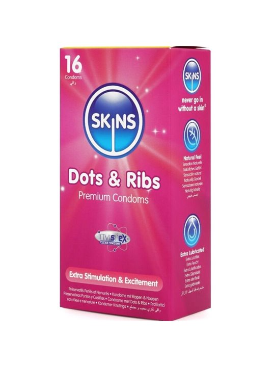 Skins Dots & Ribs - Premium Natural Latex Condoms 16 pcs