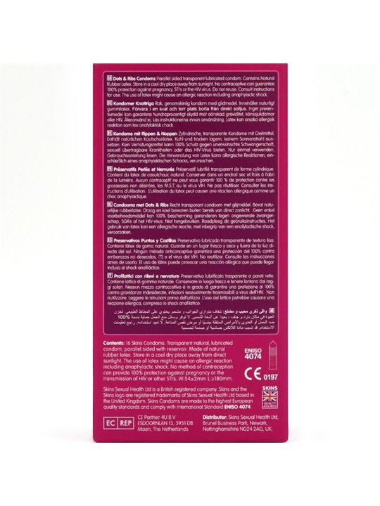 Skins Dots & Ribs - Premium Natural Latex Condoms 16 pcs