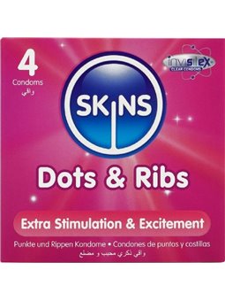 Skins Dots & Ribs - Preservativi Premium in Lattice Naturale 4 Pz