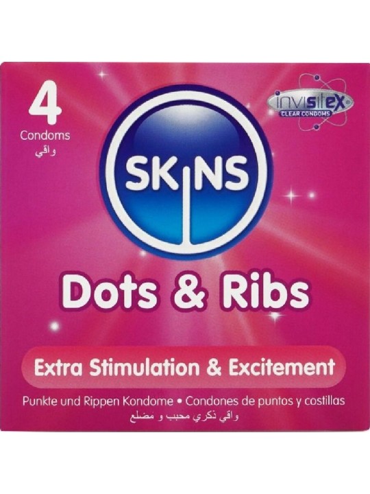Skins Dots & Ribs - Preservativi Premium in Lattice Naturale 4 Pz