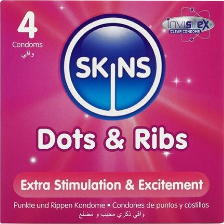 Skins Dots & Ribs - Premium Natural Latex Condoms 4 pcs