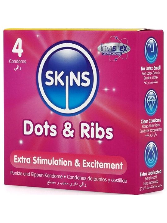 Skins Dots & Ribs - Premium Natural Latex Condoms 4 pcs