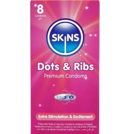 Skins Dots & Ribs - Premium Natural Latex Condoms 8 pcs