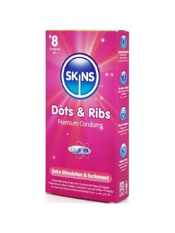 Skins Dots & Ribs - Preservativi Premium in Lattice Naturale 8 Pz