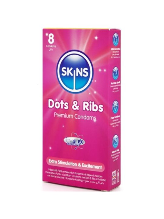 Skins Dots & Ribs - Preservativi Premium in Lattice Naturale 8 Pz