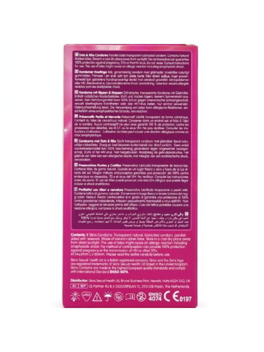 Skins Dots & Ribs - Premium Natural Latex Condoms 8 pcs