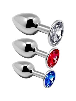 Alive Anal Pleasure - 3-Piece Metal Anal Plug Kit with Diamonds