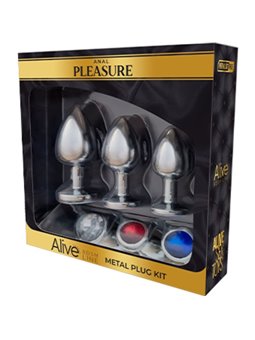 Alive Anal Pleasure - 3-Piece Metal Anal Plug Kit with Diamonds