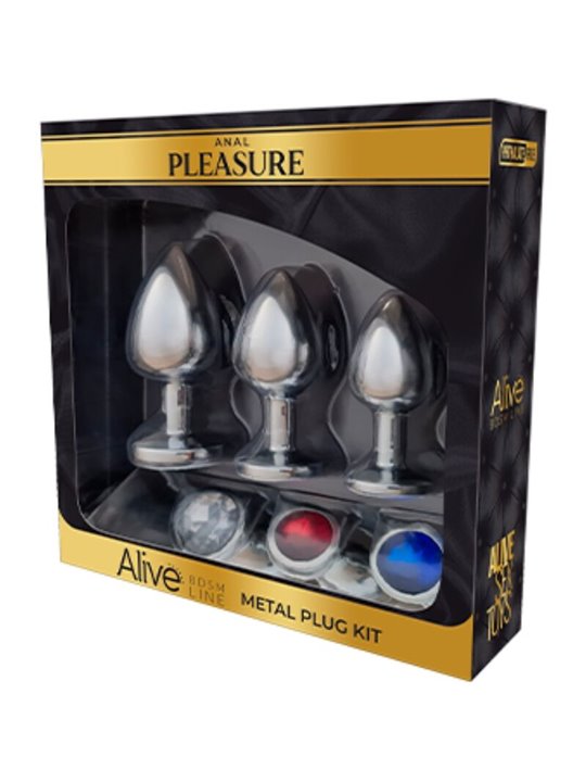 Alive Anal Pleasure - 3-Piece Metal Anal Plug Kit with Diamonds