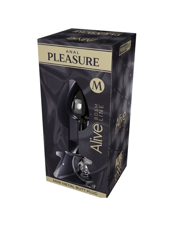 Alive Anal Pleasure - Mini Metal Anal Plug Black Gem Size M