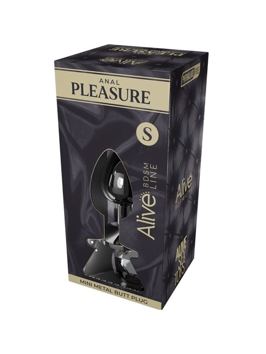 Alive Anal Pleasure - Mini Metal Anal Plug with Black Gem, Size S
