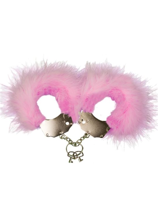 Adrien Lastic - Manette in Metallo con Piume Rosa