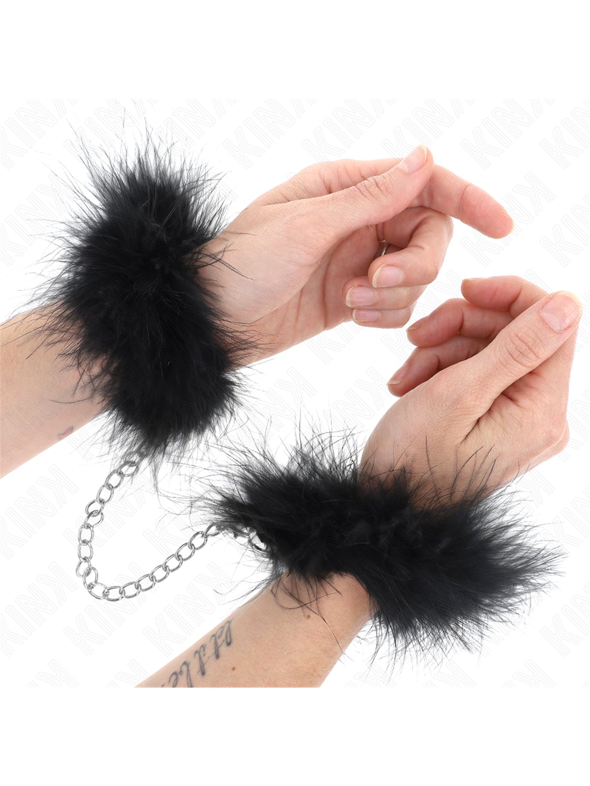 Kink - Wrist Cuffs with Feathers and Chain