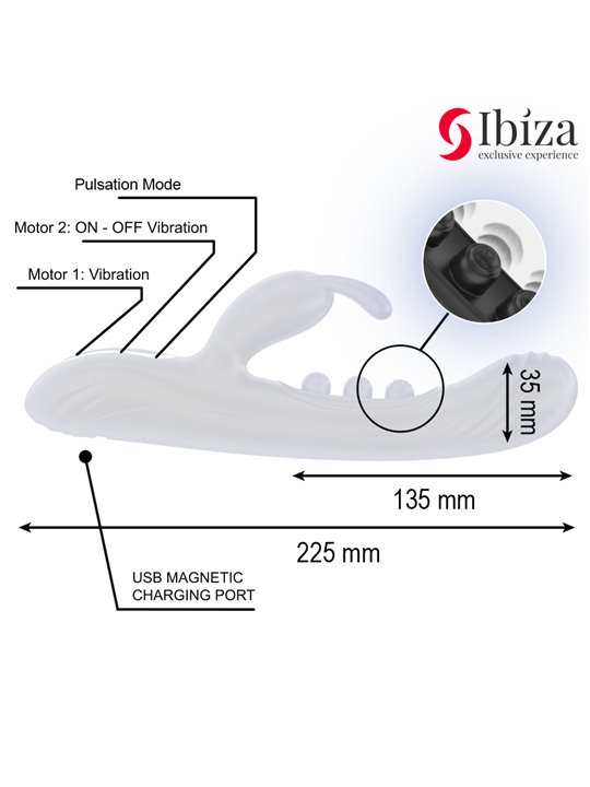 Ibiza - Silicone Rabbit Vibrator with 7 + 7 Functions 22.5 cm