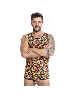 Anais Men Banana - Top Smanicato con Fantasia Labbra e Banane Taglia S