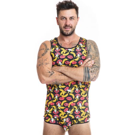 Anais Men Banana - Top Smanicato con Fantasia Labbra e Banane Taglia S