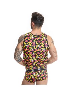 Anais Men Banana - Top Smanicato con Fantasia Labbra e Banane Taglia S