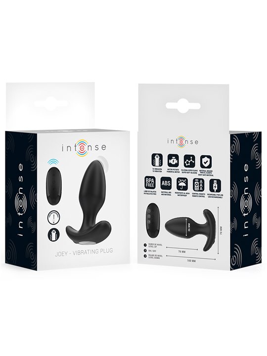 Intense Joey - Black Silicone Vibrating Anal Plug with Remote Control