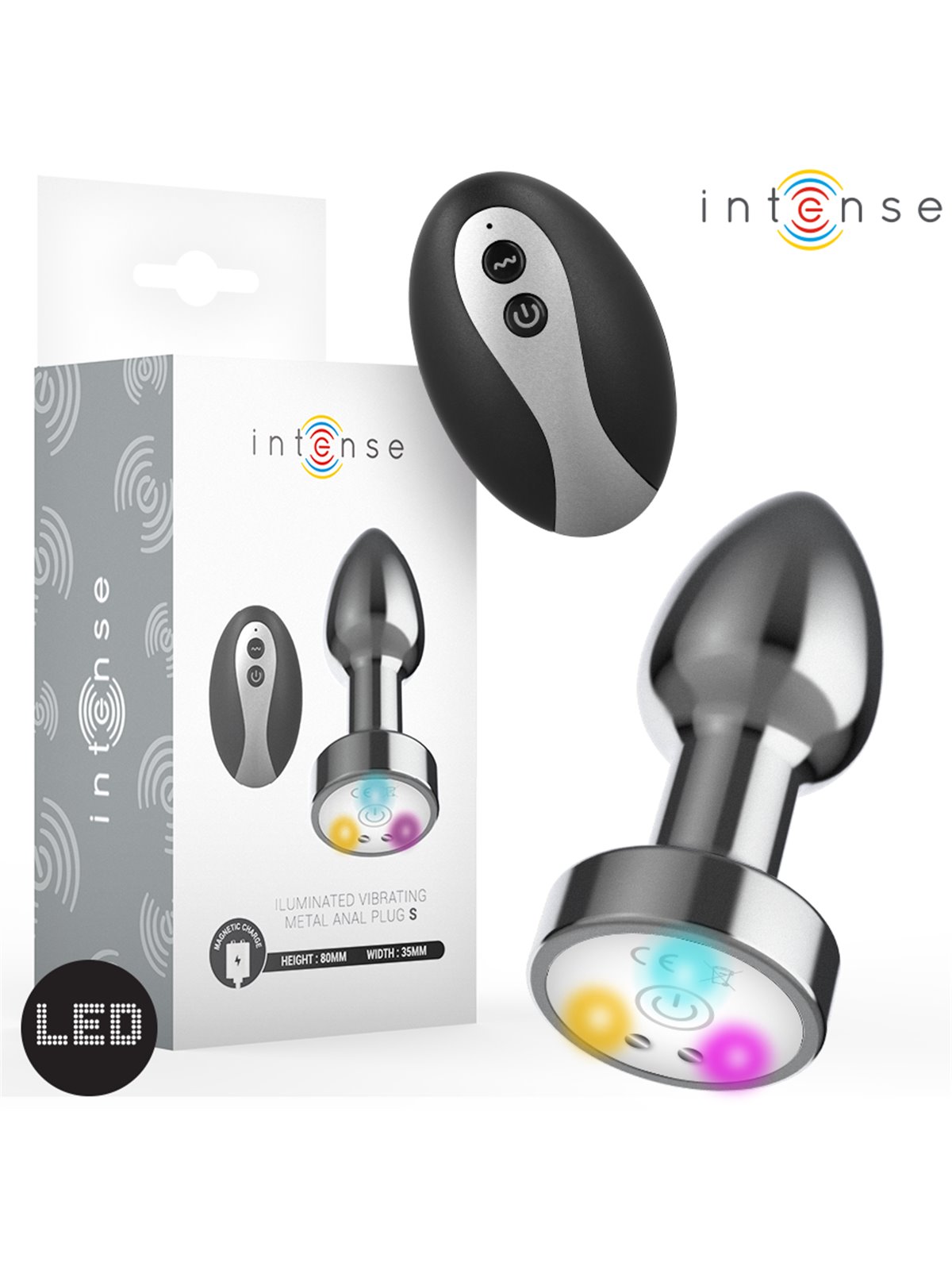 Intense - Plug Anale Vibrante con Luci Led e Telecomando Taglia S