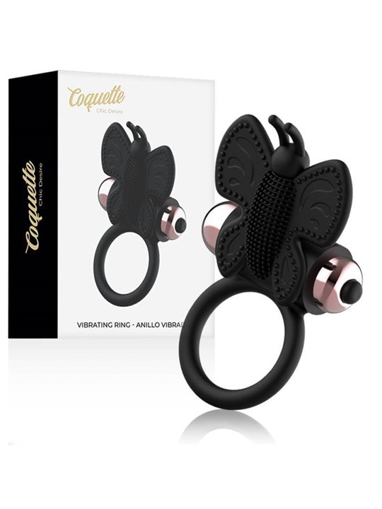 Coquette Chic Desire - Anello Fallico Vibrante a Farfalla - Nero/Oro