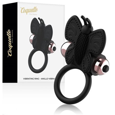 Coquette Chic Desire - Anello Fallico Vibrante a Farfalla - Nero/Oro