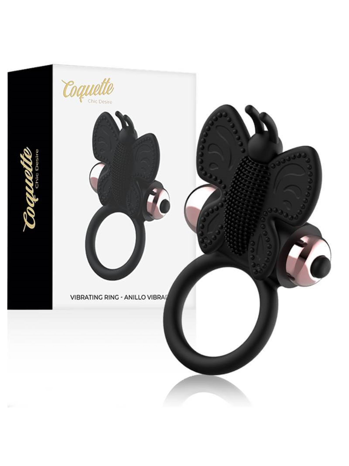 Coquette Chic Desire - Anello Fallico Vibrante a Farfalla - Nero/Oro