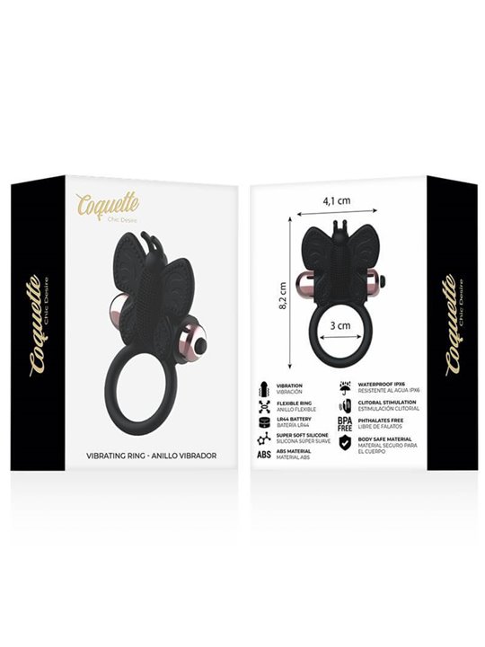 Coquette Chic Desire - Anello Fallico Vibrante a Farfalla - Nero/Oro