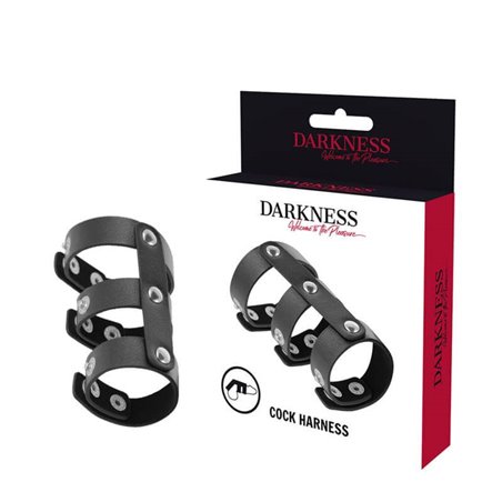 Darkness Cock Harness - Triplo Anello Fallico in Pelle con Bottoni in Acciaio