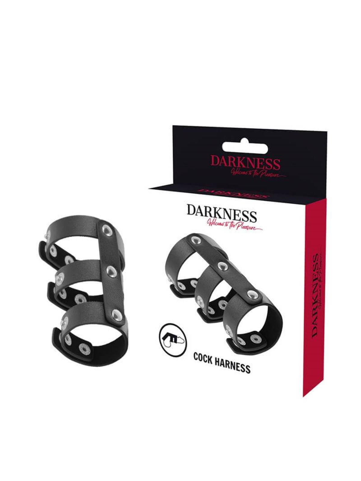 Darkness Cock Harness - Triplo Anello Fallico in Pelle con Bottoni in Acciaio