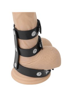 Darkness Cock Harness - Triplo Anello Fallico in Pelle con Bottoni in Acciaio