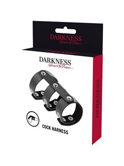 Darkness Cock Harness - Triplo Anello Fallico in Pelle con Bottoni in Acciaio