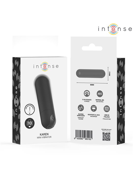 Intense Karen - Mini Vibratore a Proiettile in Silicone Nero 8 Cm