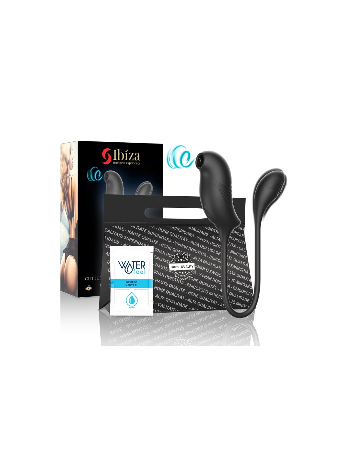 Ibiza - Doppio Stimolatore Vibratore Succhia Clitoride in Silicone Nero