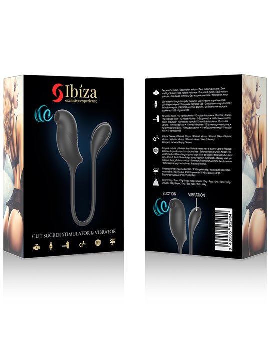 Ibiza - Doppio Stimolatore Vibratore Succhia Clitoride in Silicone Nero