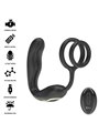 Ibiza Wiggle - Anello Fallico con Plug Anale Vibrante in Silicone Nero