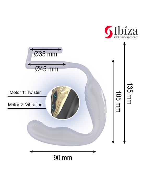 Ibiza Wiggle - Anello Fallico con Plug Anale Vibrante in Silicone Nero