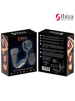 Ibiza Wiggle - Anello Fallico con Plug Anale Vibrante in Silicone Nero