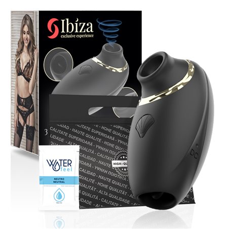 Ibiza - Vibratore Succhia Clitoride in Silicone Nero con Lingua Vibrante