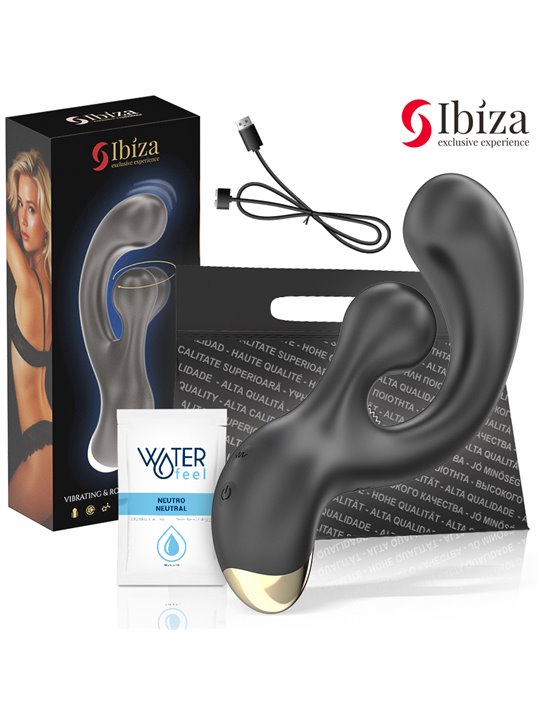 Ibiza - Vibratore Rabbit in Silicone Nero con Funzione Rotazione