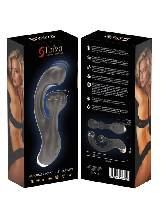 Ibiza - Vibratore Rabbit in Silicone Nero con Funzione Rotazione